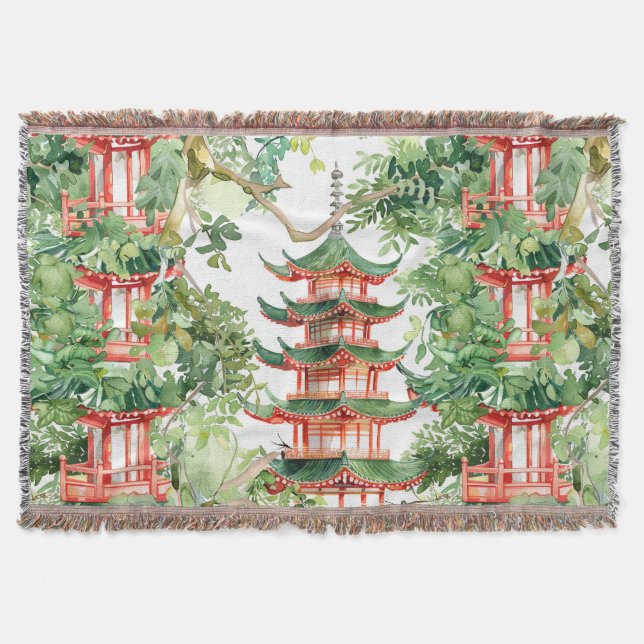 Couverture Aquarelle Pagode asiatique dans paysage verdoyant  (Devant)