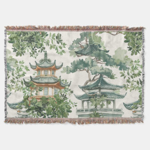 Couverture Aquarelle Pagode asiatique dans paysage verdoyant