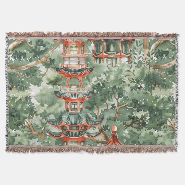 Couverture Aquarelle Pagode asiatique dans paysage verdoyant  (Devant)