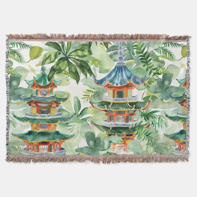 Couverture Aquarelle Pagode asiatique dans paysage verdoyant  (Devant)