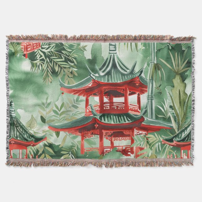 Couverture Aquarelle Pagode asiatique dans paysage verdoyant  (Devant)