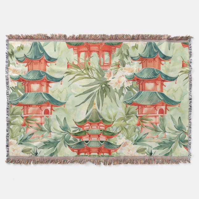 Couverture Aquarelle Pagode asiatique dans paysage verdoyant  (Devant)