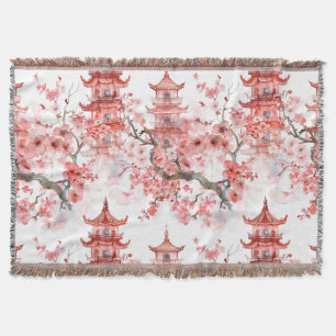 Couverture Aquarelle Pagode chinoise avec fleurs de cerisiers