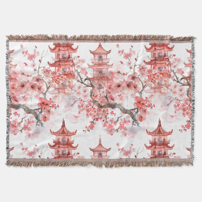 Couverture Aquarelle Pagode chinoise avec fleurs de cerisiers (Devant)