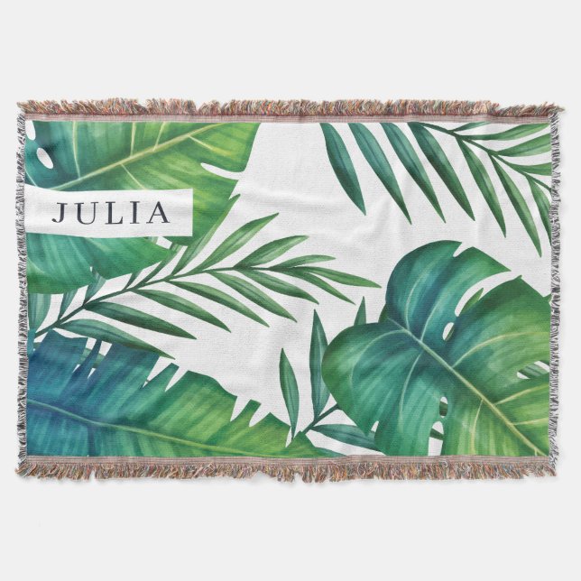 Couverture Aquarelle Personnalisée Feuilles tropicaux (Devant)