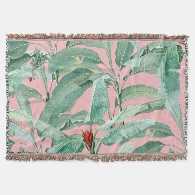 Couverture Aquarelle rose moderne Tropical Banana Palm Feuill (Devant)