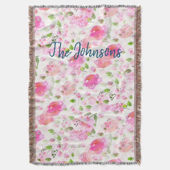 Couverture Aquarelle rose Motif de jardin Floral (devant Vertical)
