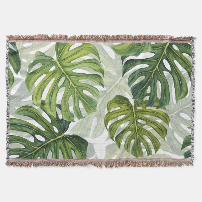 Couverture Aquarelle tropicale de Monstera verte (Devant)
