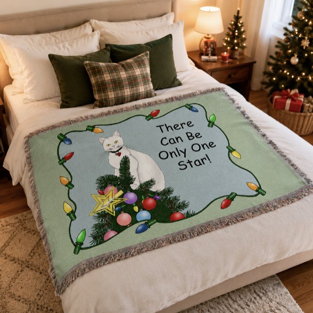 Couverture Arbre de Noël drôle et festif Chat blanc drôle Ver (Créateur téléchargé)