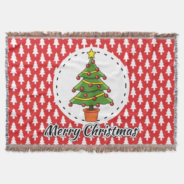 Couverture Arbre de Noël sur le Motif des pins rouges - Joyeu (Devant)