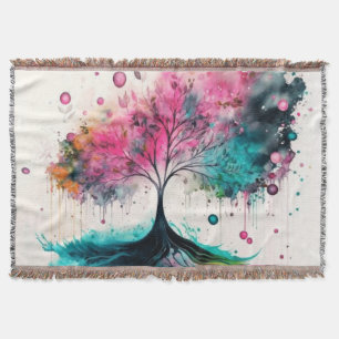Couverture Arbre mystique moderne & gras (bleu, rose, orange)