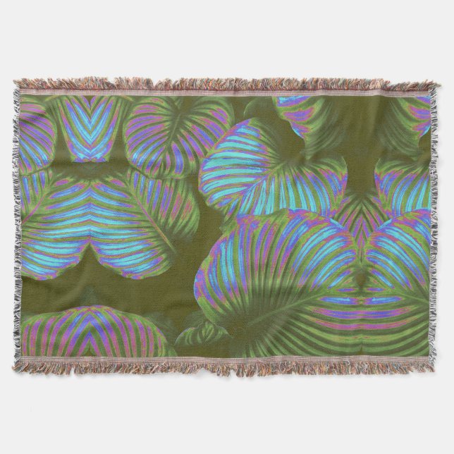 Couverture Arc-en-ciel Tropical Feuille Cotton Lance Blanche (Devant)