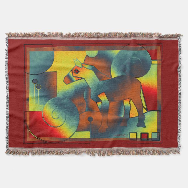 Couverture ART Abstrait - A HORSE - bleu rouge jaune (Devant)