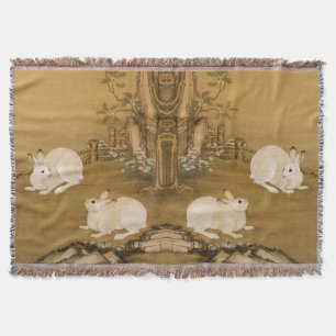 Couverture Art chinois vintage Deux lapins blancs Peinture