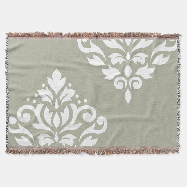 Couverture Art de Damas en rouleau I Blanc sur Vert (Devant)