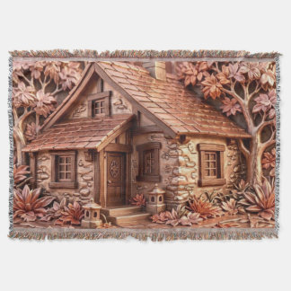 Couverture Art métallisé en relief de chalet Automne Rose Gol