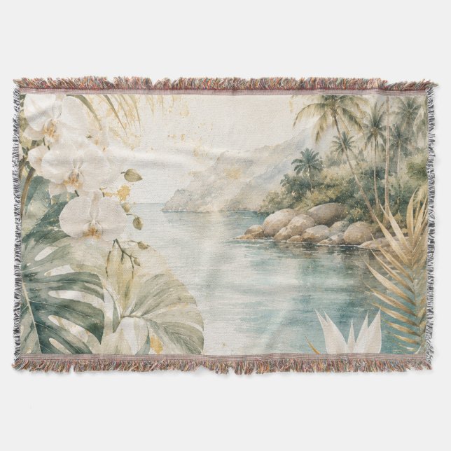 Couverture Art mural aquarelle tropical luxueux côtier | (Devant)