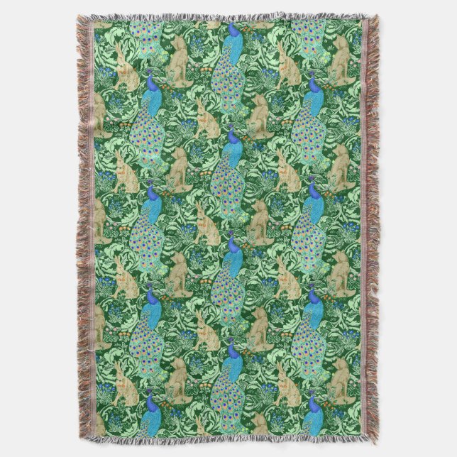 Couverture Art Nouveau Peacock Print, Cobalt Blue & Green (devant Vertical)