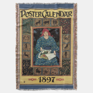 Couverture Art Nouveau vintage, femme lisant un livre d'astro