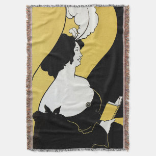 Couverture Art Nouveau vintage, femme lisant un livre jaune