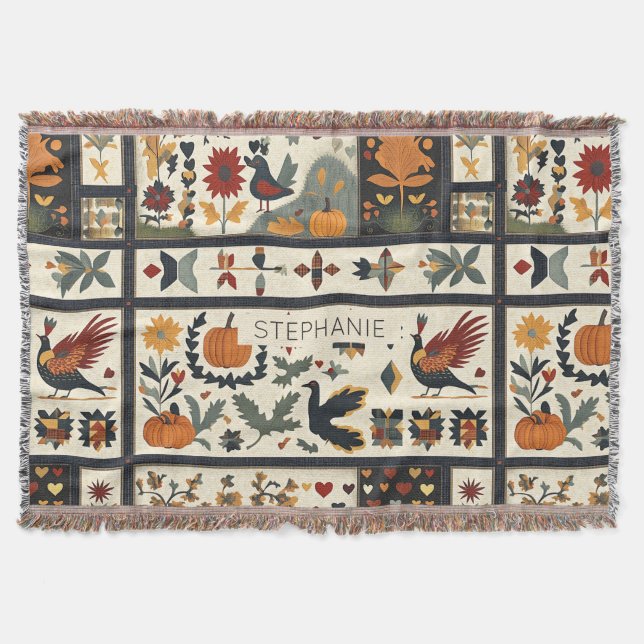 Couverture Art populaire Motif de courtepointe d'automne | Ré (Devant)