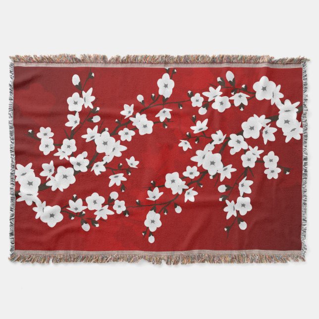 Couverture Asie Floral blanc cerisier rouge (Devant)