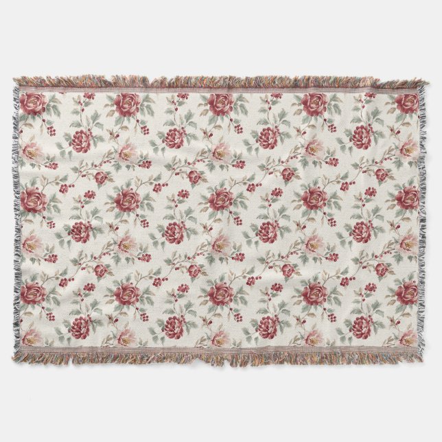 Couverture Assez Chic Fleur Rouge Crème  (Devant)