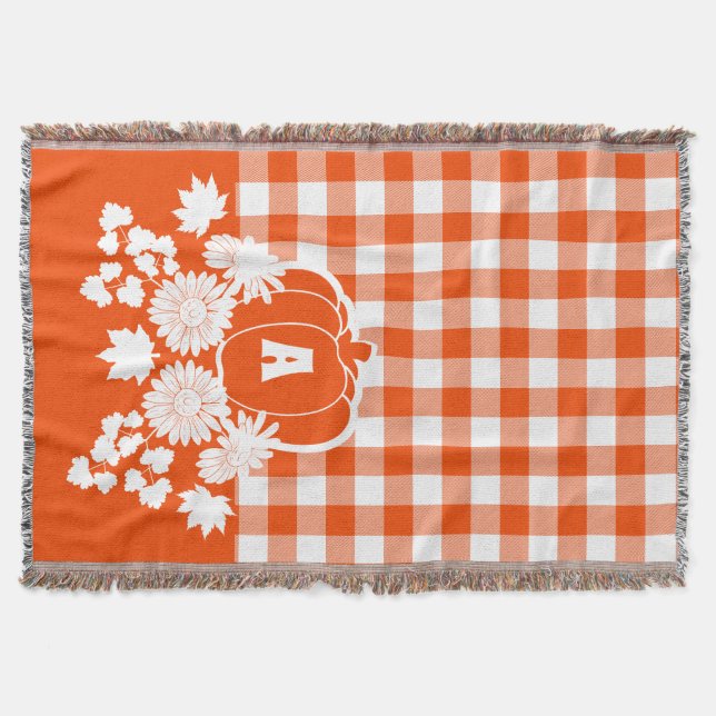 Couverture Automne Fleurs et vignes Citrouilles Orange Plaid (Devant)