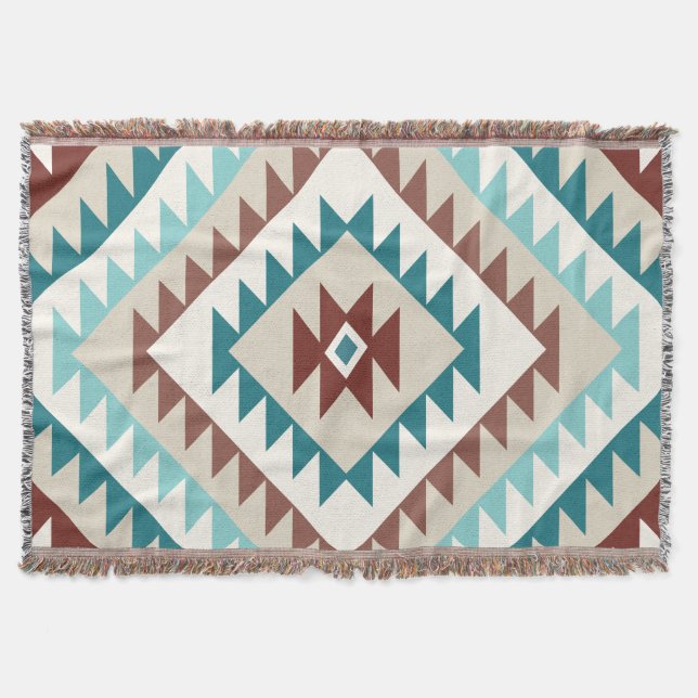 Couverture Aztec Diamond (v) Motif Design Teals Creams Browns (Devant)