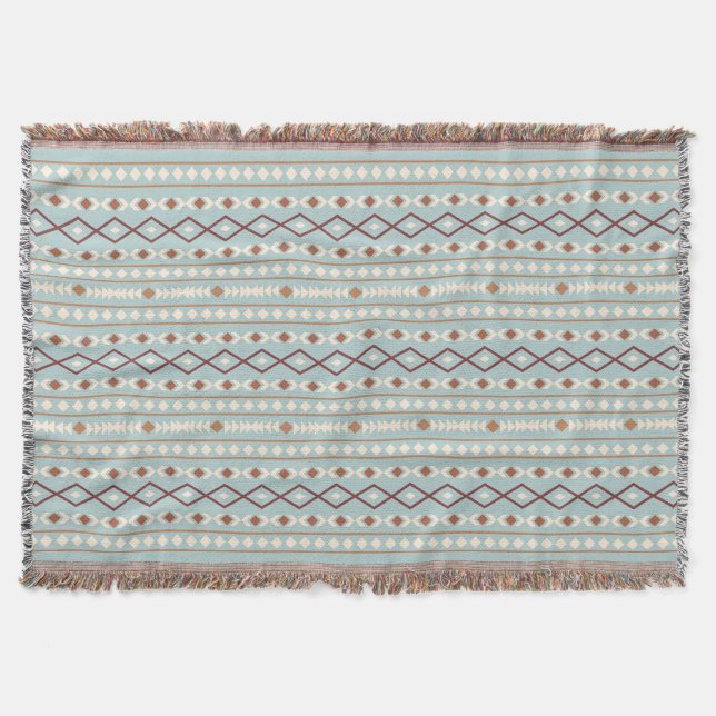 Couverture Aztec Formes Motif Rusts Crème Turquoise-Bleu (Devant)
