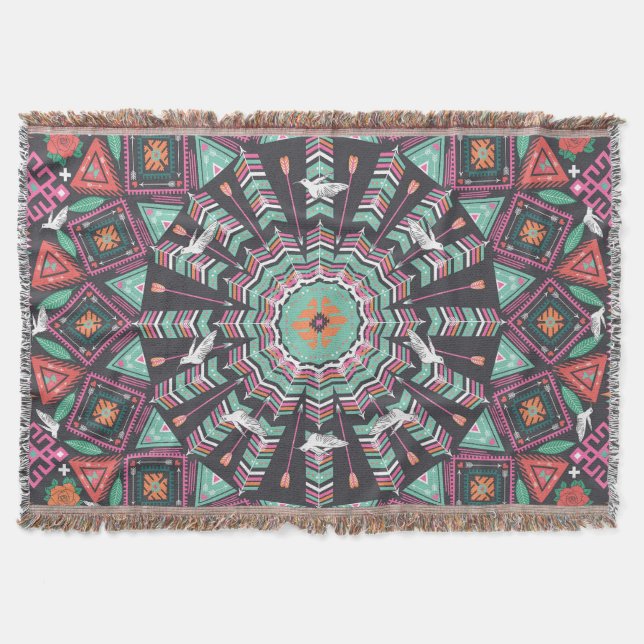 Couverture Aztec géométrique : Motif circulaire coloré (Devant)