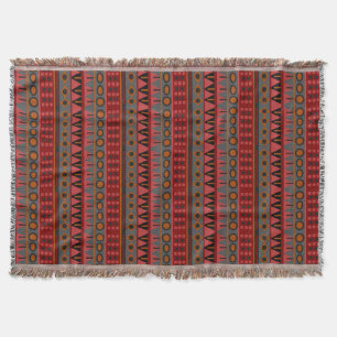 Couverture Aztec rouge chaud Orange rétro Tribal Ethnique Au