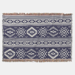 Couverture aztèque blanche bleue de jet de motif