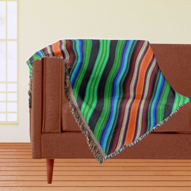 Couverture Bandes Diagonales Colorées Minces - 1 Baguette (Thin Colorful Diagonal Stripes - 1 Throw Blanket)