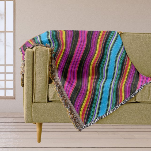 Couverture Bandes Diagonales Colorées Minces - 2 Baguette (thin_colorful_diagonal_stripes_2_throw_blanket)