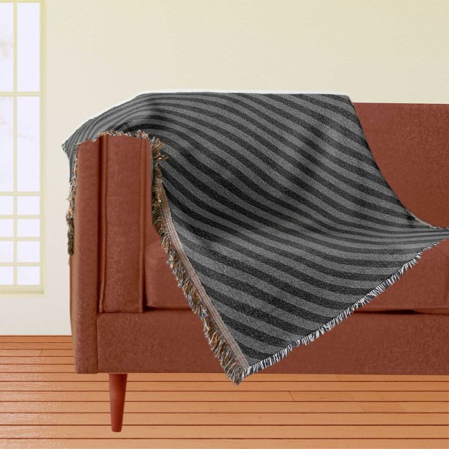 Couverture Bandes diagonales noires et grises Lancer la couve (Black and Gray Diagonal Stripes Throw Blanket)