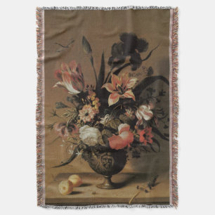 Couverture Baroque Ancien, Nature Morte Fleurs dans un Vase