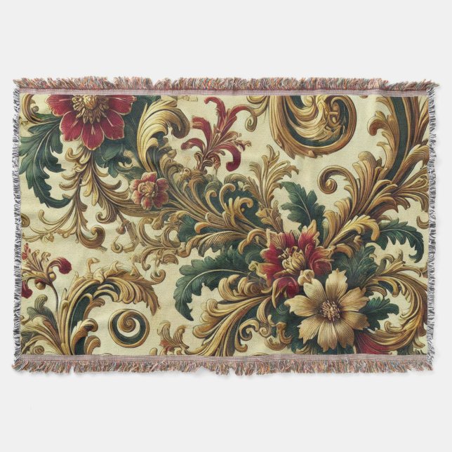 Couverture Baroque motif floral avec or, rouge, vert A (Devant)