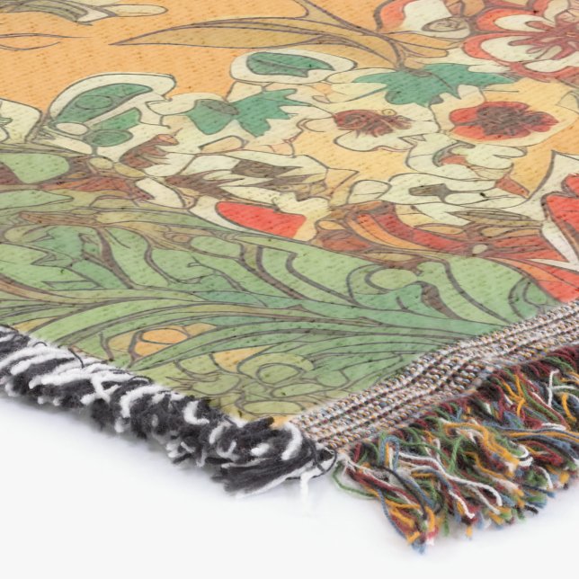 Couverture Batik indonésien style balinais jaune orange (Coin)