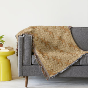 Couverture Batik tribal Geckos - rouille, ambre et bronze