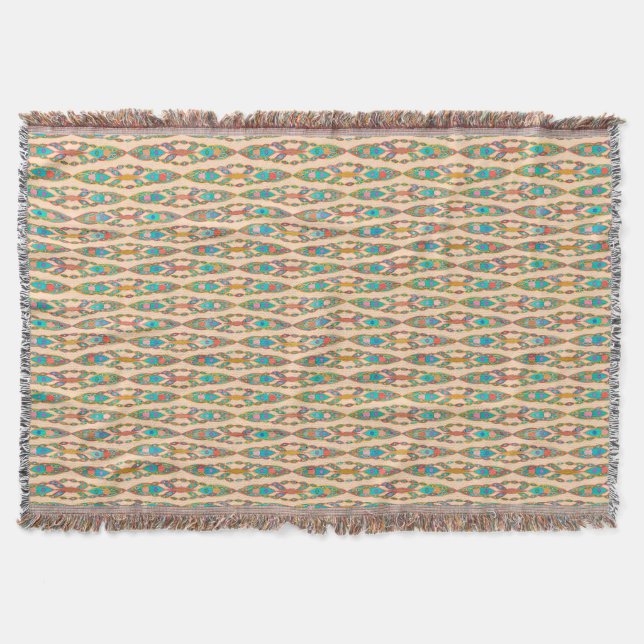 Couverture Batik Tribal - Peach rose et Turquoise (Devant)