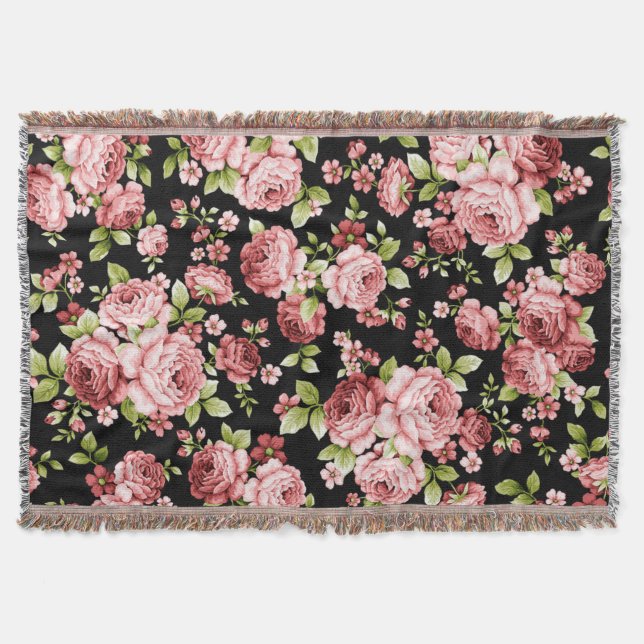 Couverture Beau Roses à motifs floraux avec feuillage vert (Devant)