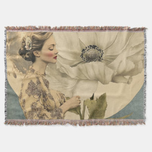 Couverture Beauté Lune - Femme avec Fleur Blanche et Lune