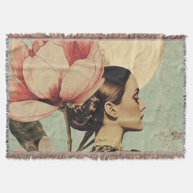 Couverture Beauté Lune - Femme avec Fleur Rose et Lune (Devant)