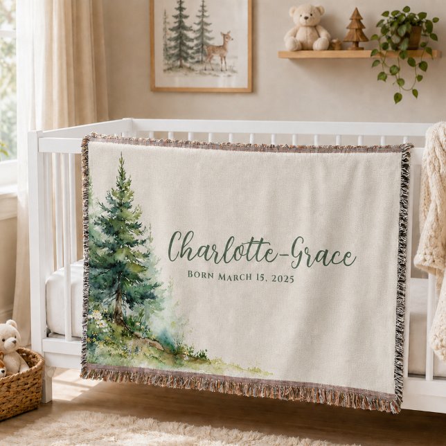 Couverture bébé bois neutre beige forêt (Woodland Baby Blanket  Neutral Beige Forest)