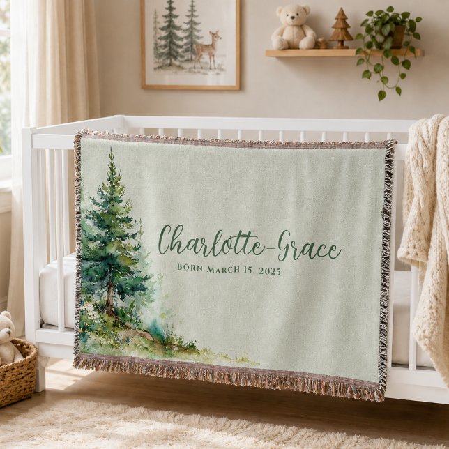 Couverture bébé boisée • Forêt de sauge neutre (Woodland Baby Blanket Neutral Sage Forest)