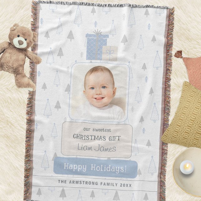 Couverture Bébé de style bohème bleu ciel pour son 1er Noël e (Sky Blue Boho Baby's 1st Photo Christmas Throw Blanket ©Susanne Sachers - Sunny Mind 🌞)