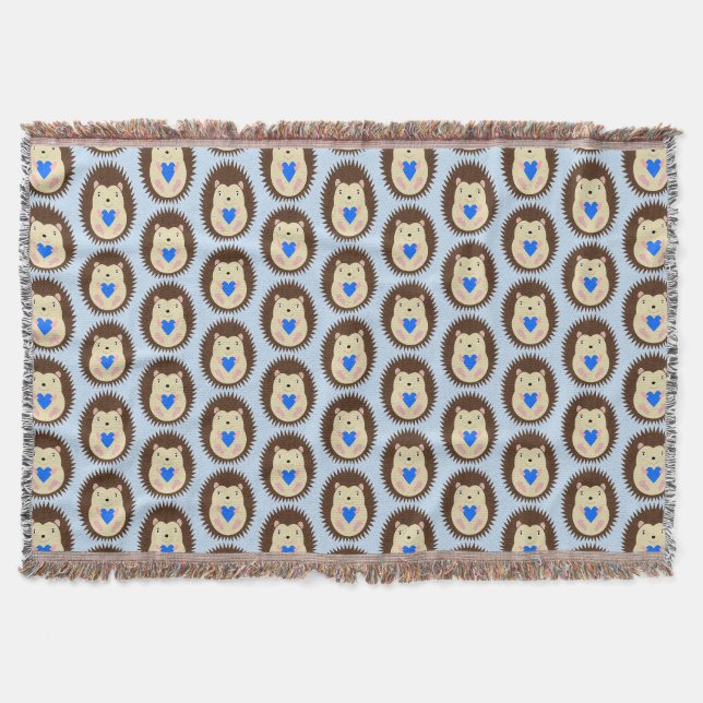 Couverture Bébé Garçon Cœur Hérisson Motif Bleu (Devant)