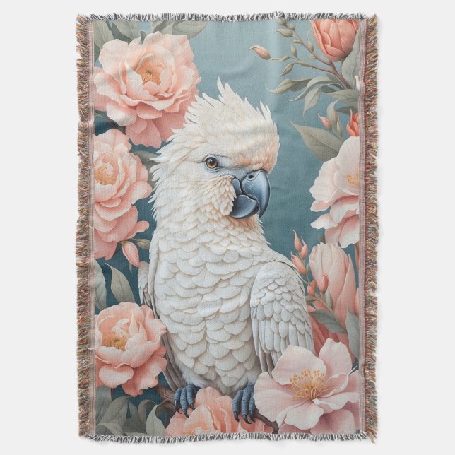 Couverture Bébé mignon Cockatoo Parrot Fleurs roses douces (devant Vertical)