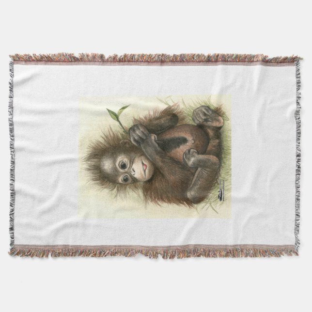Couverture Bébé orang-outan avec des feuilles (Devant)